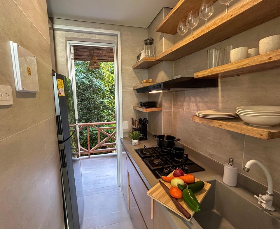 Kitchen or kitchenette, stove