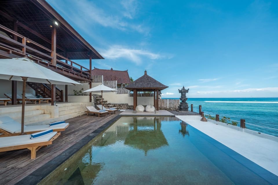Patio, Pool view, Sea view, sunbed