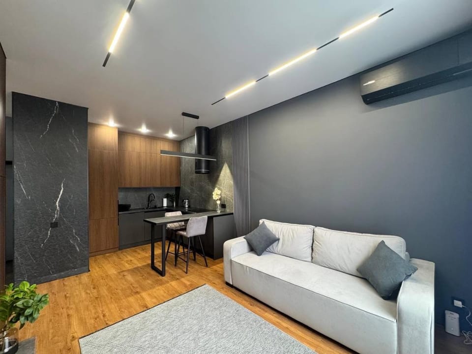 Kitchen or kitchenette, Living room, Seating area