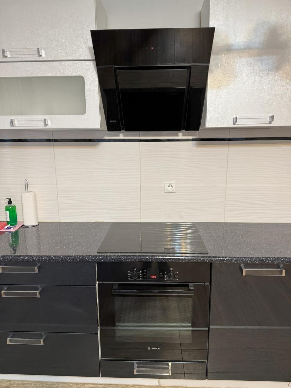 Kitchen or kitchenette, stove