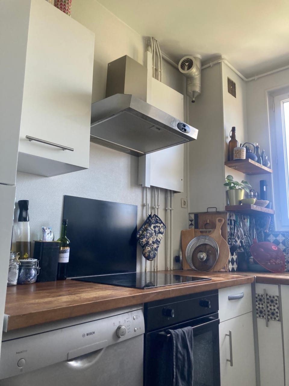 Kitchen or kitchenette, dishwasher, oven, stove