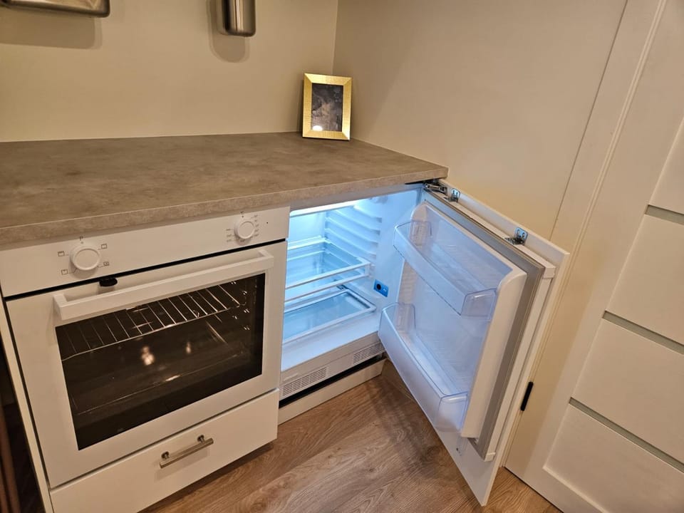 Kitchen or kitchenette, oven