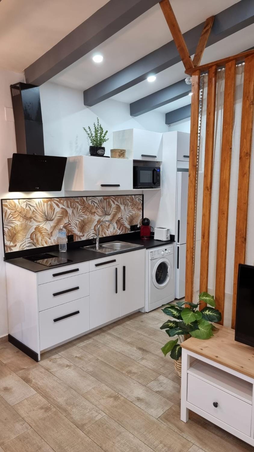 Kitchen or kitchenette, stove