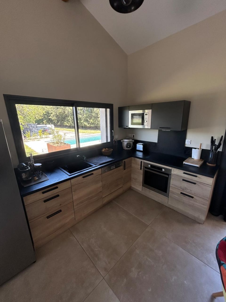 Kitchen or kitchenette, stove