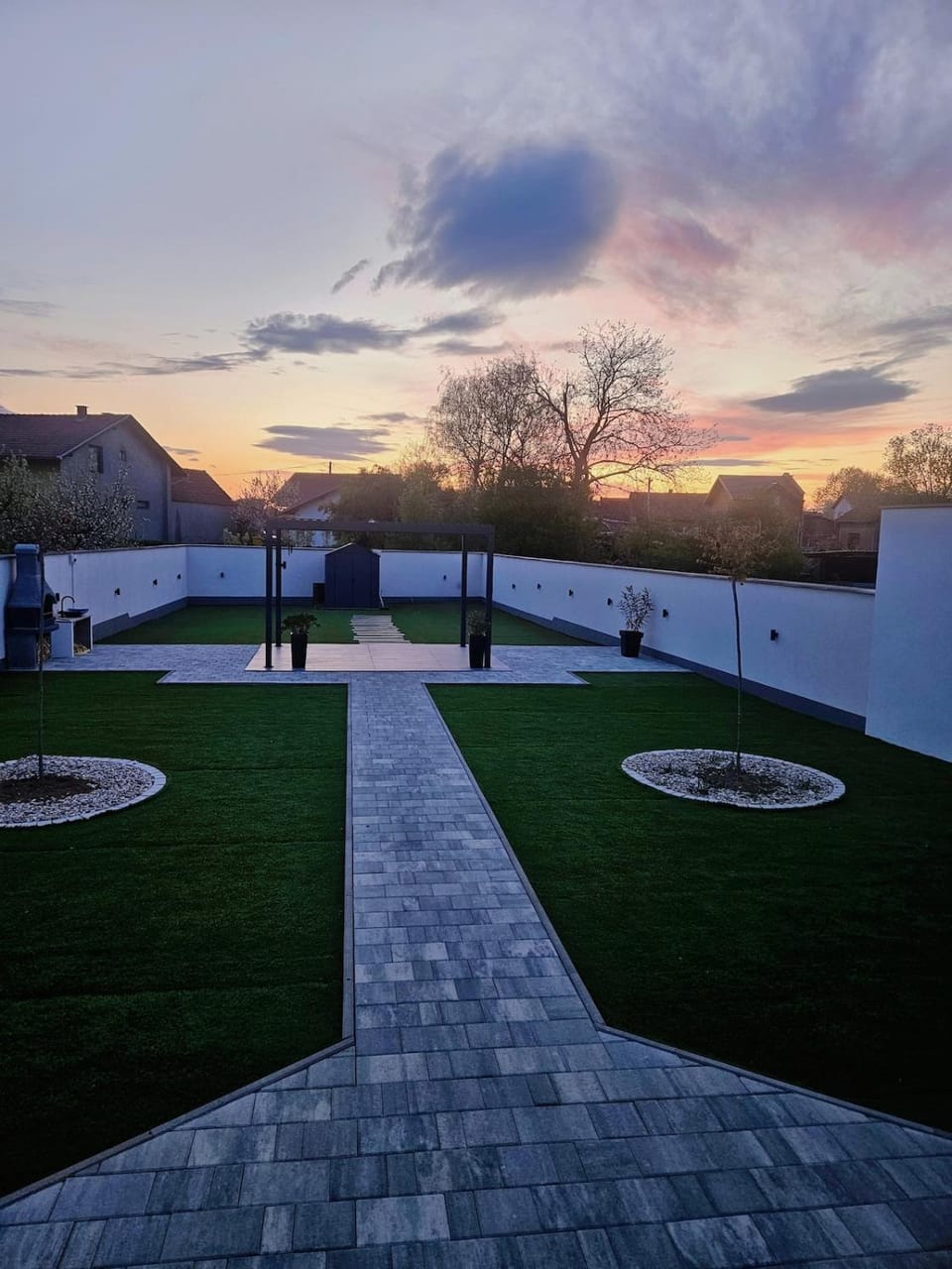 Patio, Natural landscape, Sunset, Inner courtyard view