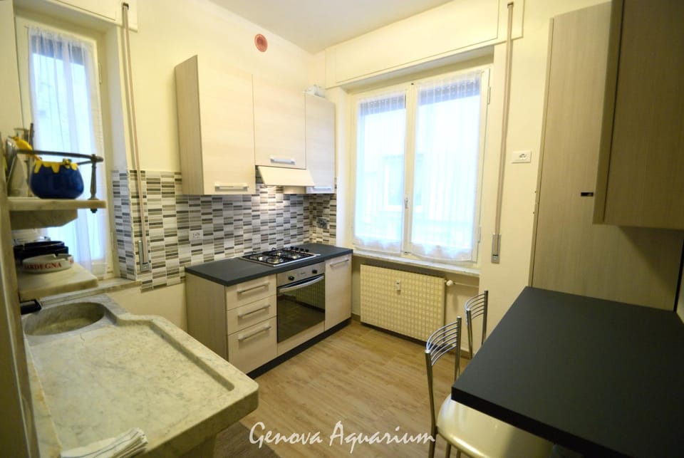 Kitchen or kitchenette, stove