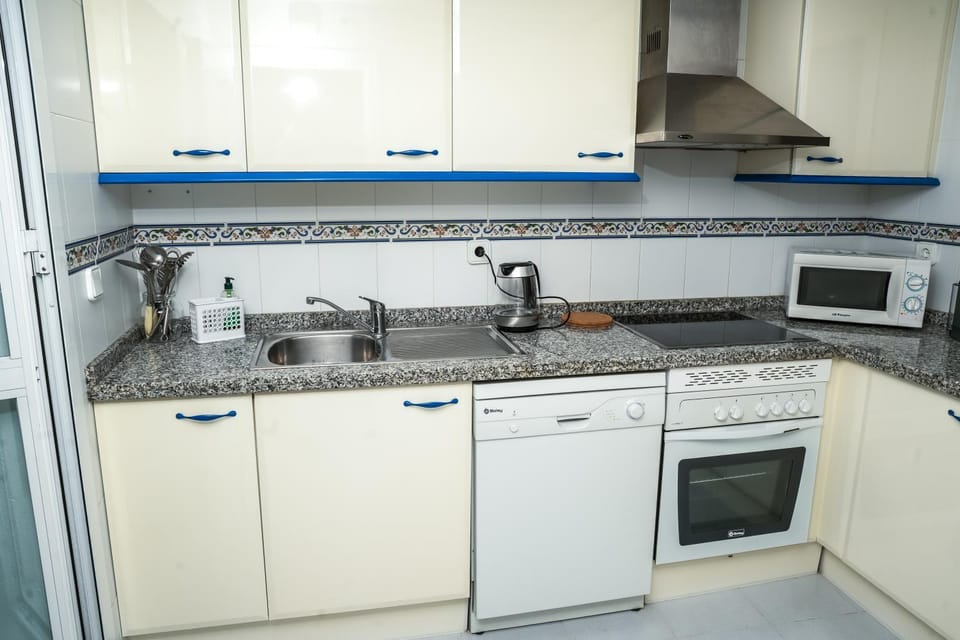 Kitchen or kitchenette, dishwasher, oven, stove