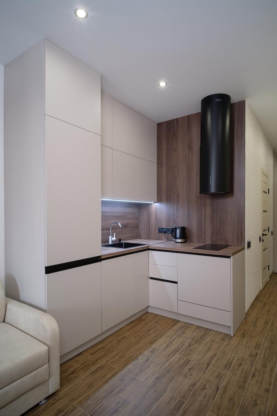 Kitchen or kitchenette, stove