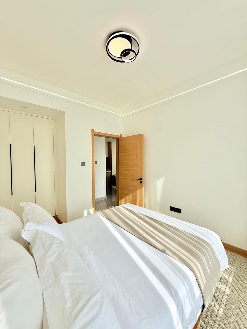 Bed, wardrobe