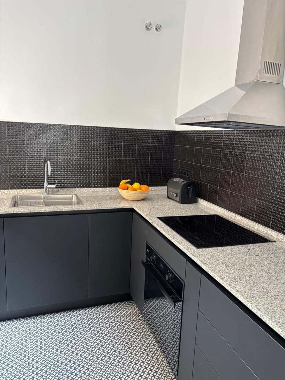 Kitchen or kitchenette, stove, kitchen