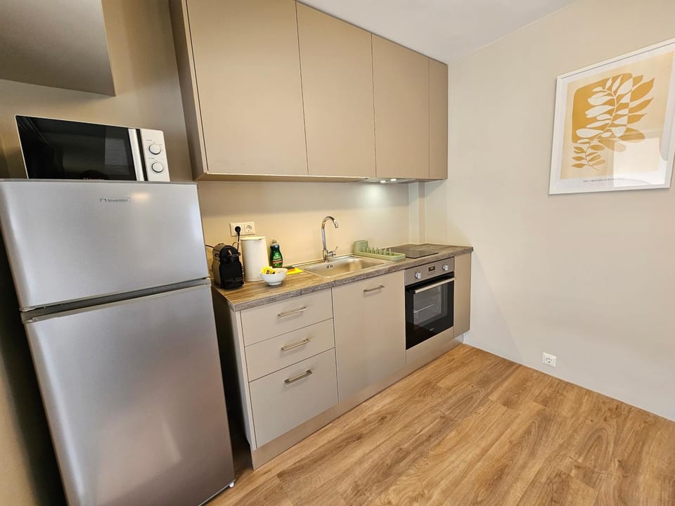 Coffee/tea facilities, Kitchen or kitchenette, oven, stove