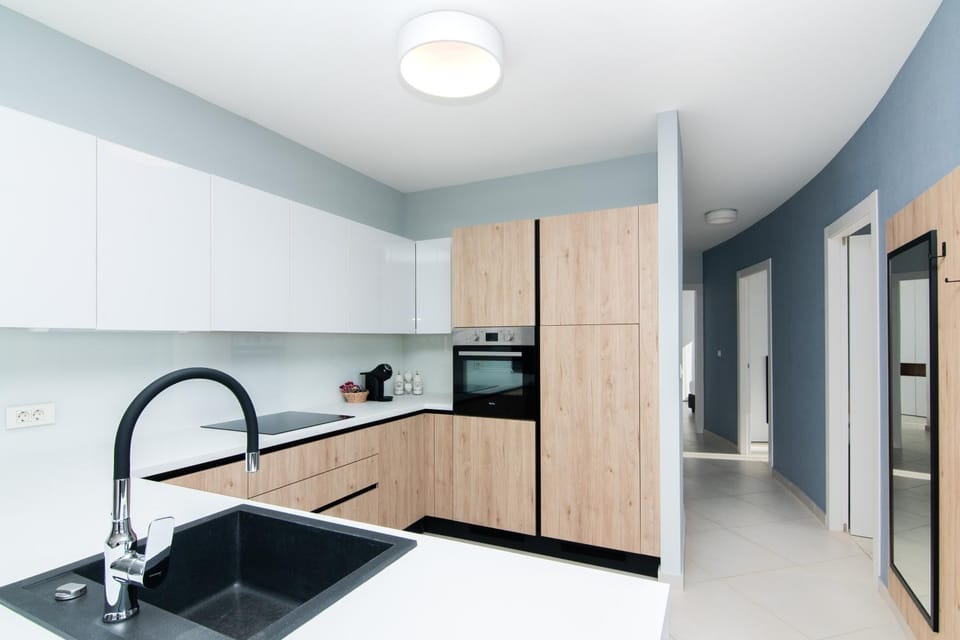 Kitchen or kitchenette, dishwasher, oven, stove