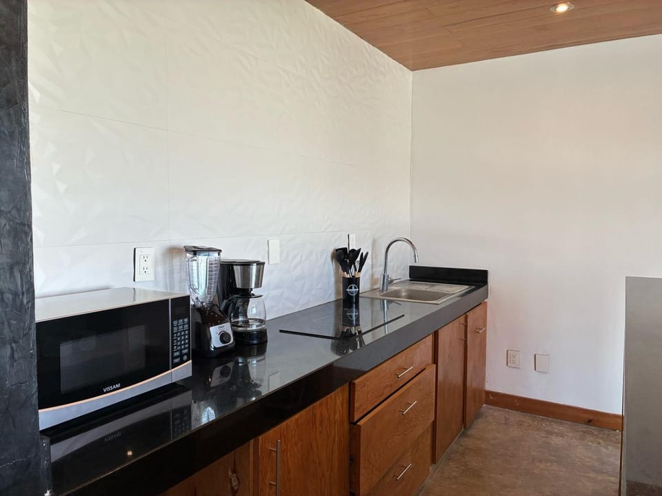 Kitchen or kitchenette, stove