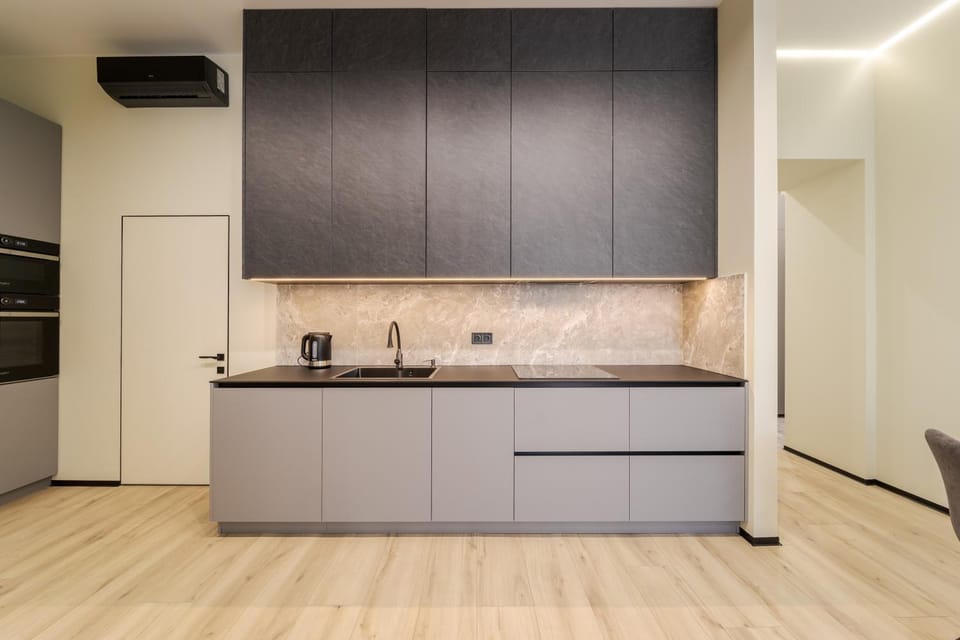 Kitchen or kitchenette, stove