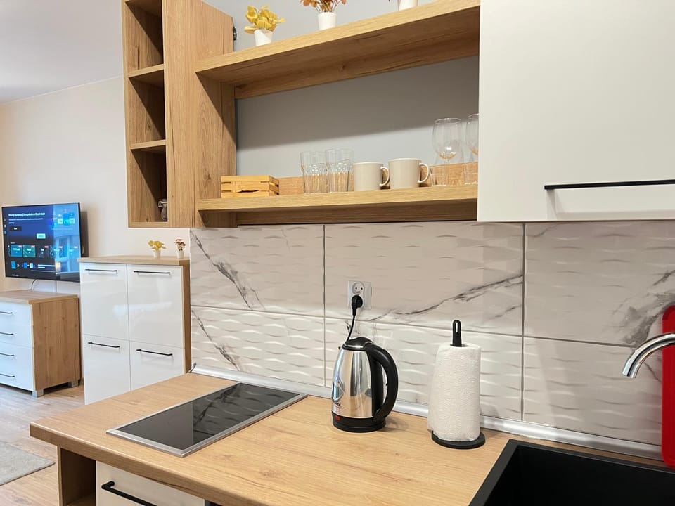 Coffee/tea facilities, Kitchen or kitchenette, stove