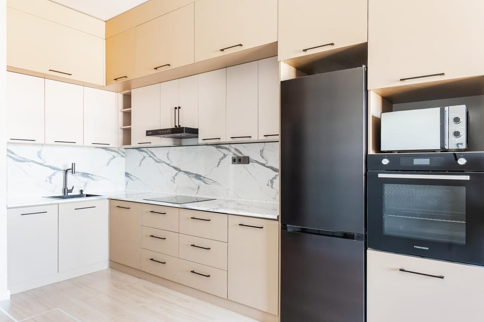 Kitchen or kitchenette, dishwasher, oven, stove