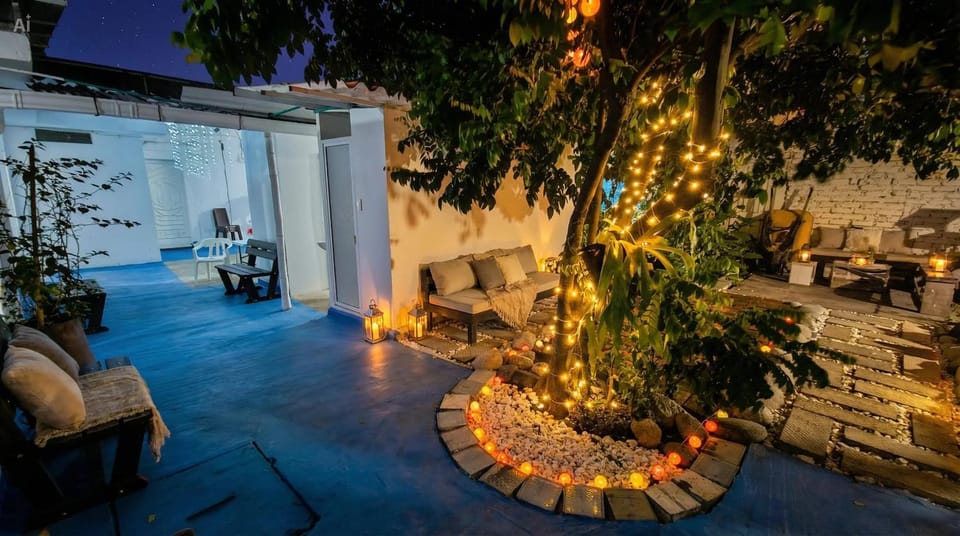 Patio, Night, Garden, Bathroom, Living room, Seating area, Garden view