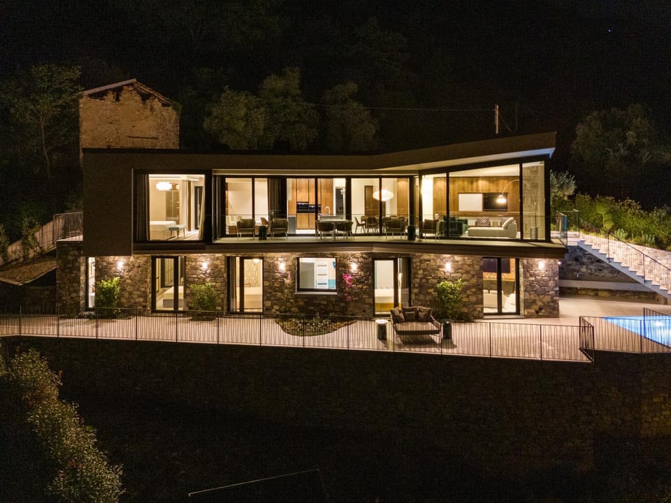 Property building, Patio, Night, Balcony/Terrace, Swimming pool