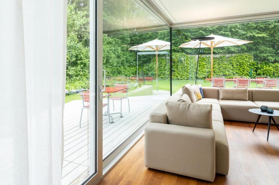 Spring, Day, Garden, View (from property/room), Balcony/Terrace, Living room, Seating area, Garden view