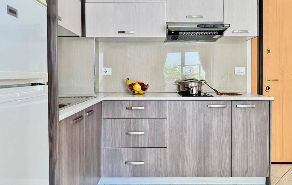 Kitchen or kitchenette, stove