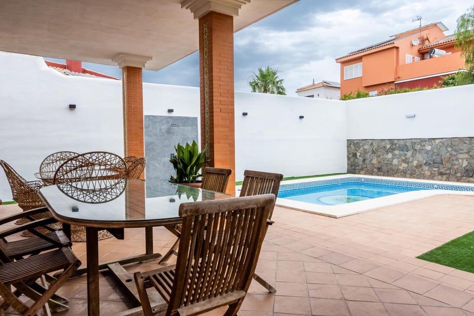 Property building, Living room, Swimming pool