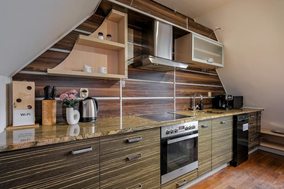 Kitchen or kitchenette, dishwasher, oven, stove