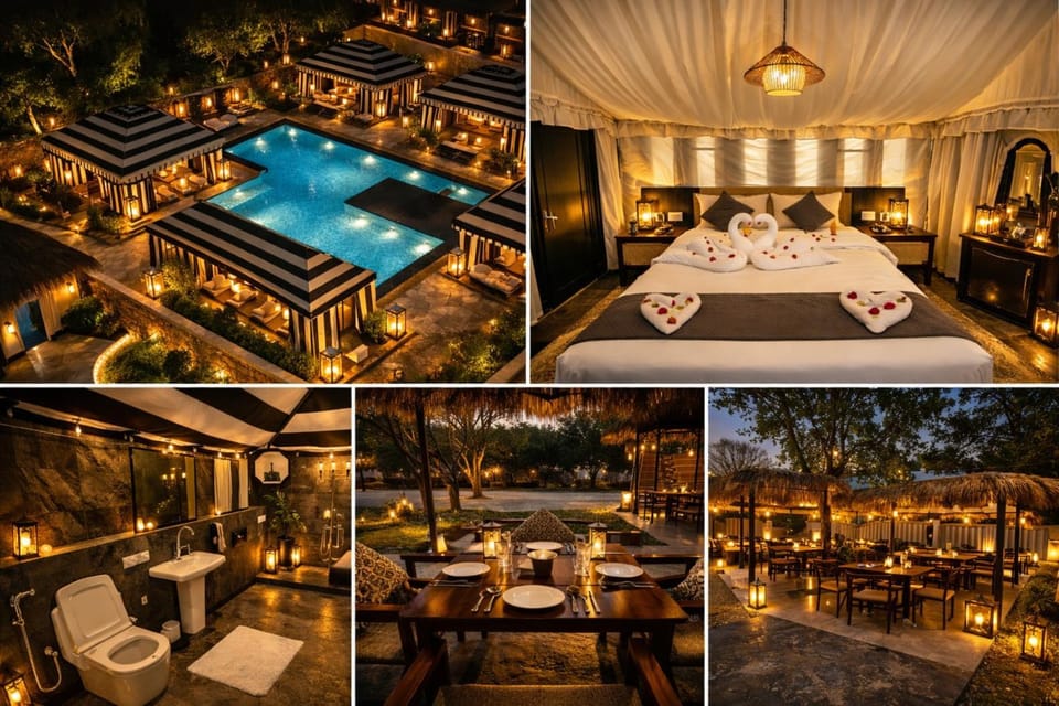 Night, Pool view, Swimming pool