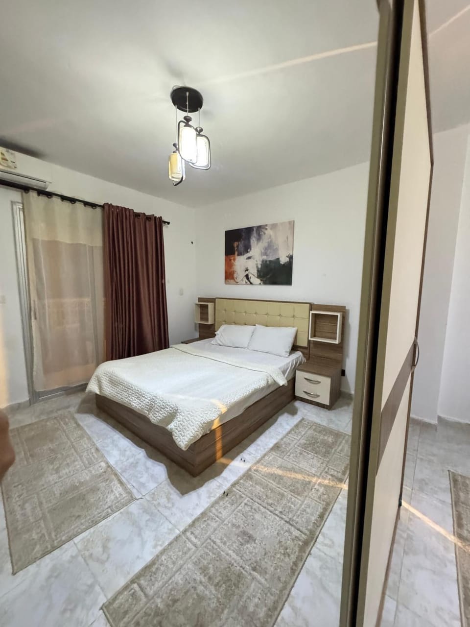 Bed, wardrobe