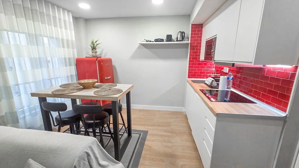 Kitchen or kitchenette, Living room, Dining area, stove