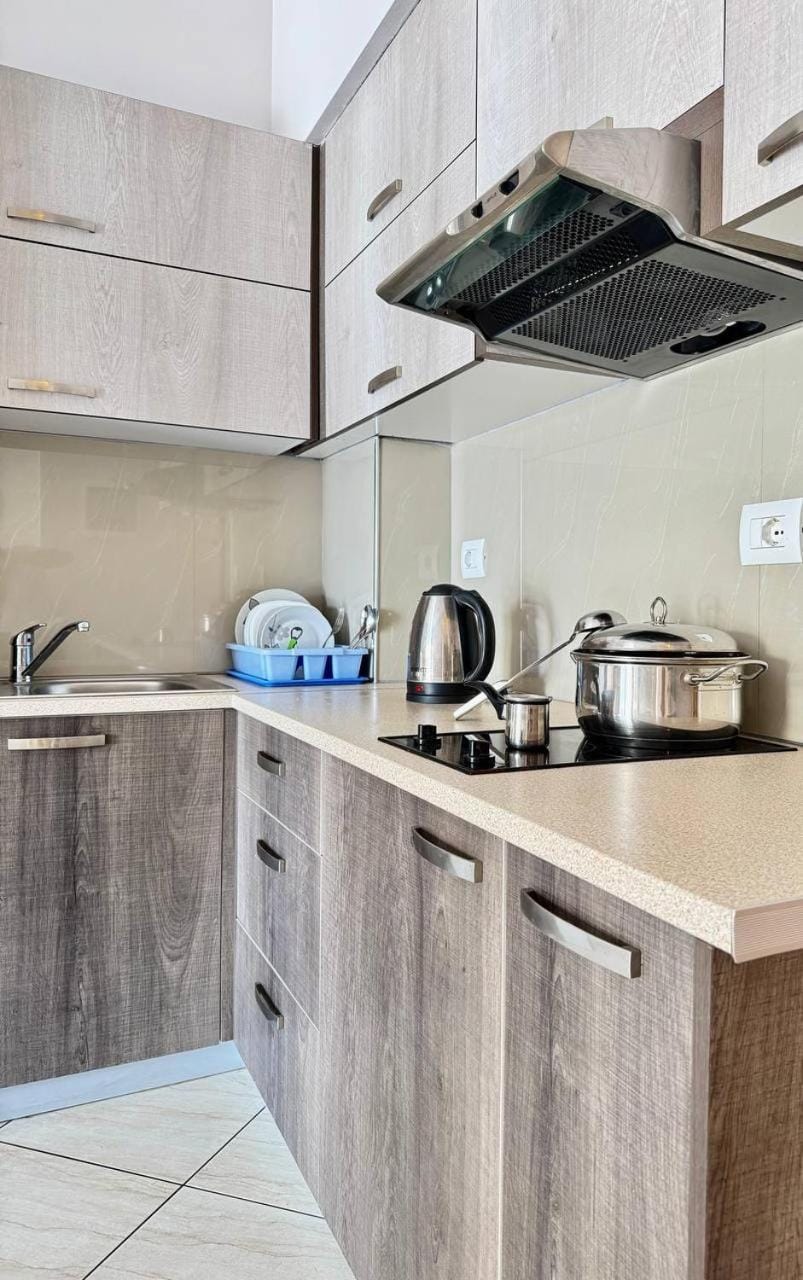 Kitchen or kitchenette, stove