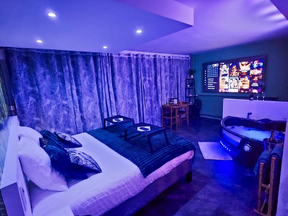 Bed, TV and multimedia, Living room, Photo of the whole room, Seating area, Bedroom