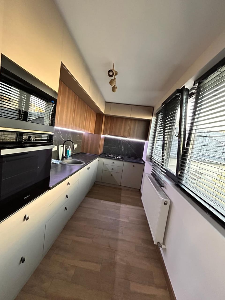 Kitchen or kitchenette, stove