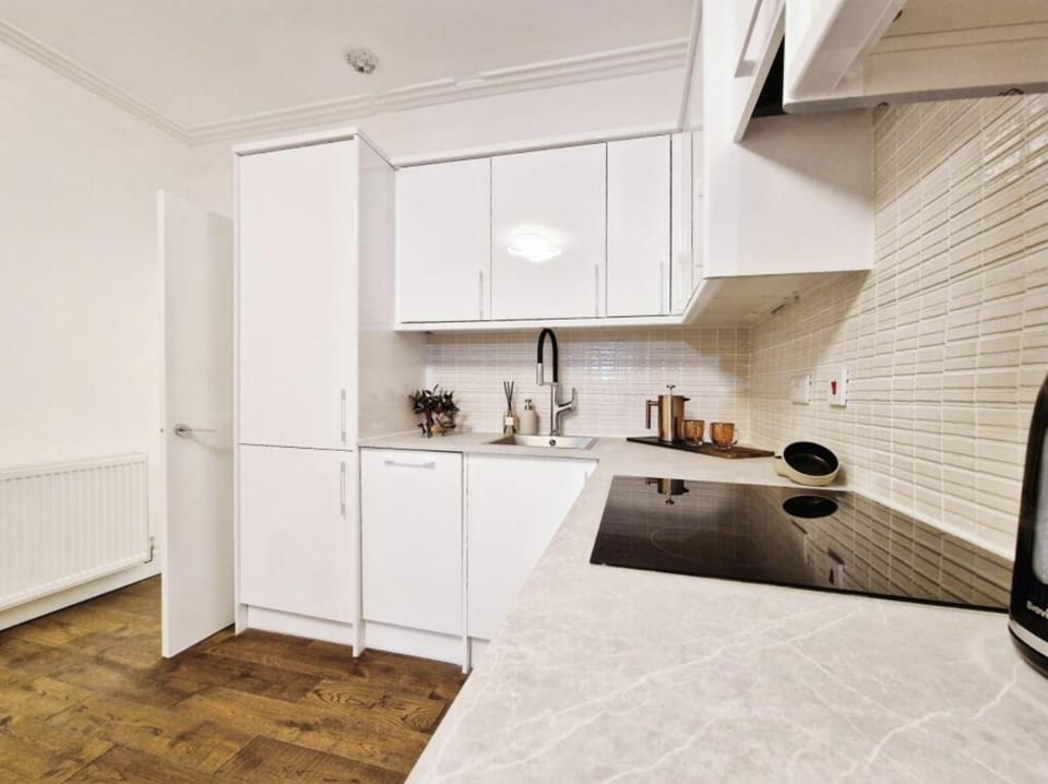 Kitchen or kitchenette, dishwasher, stove