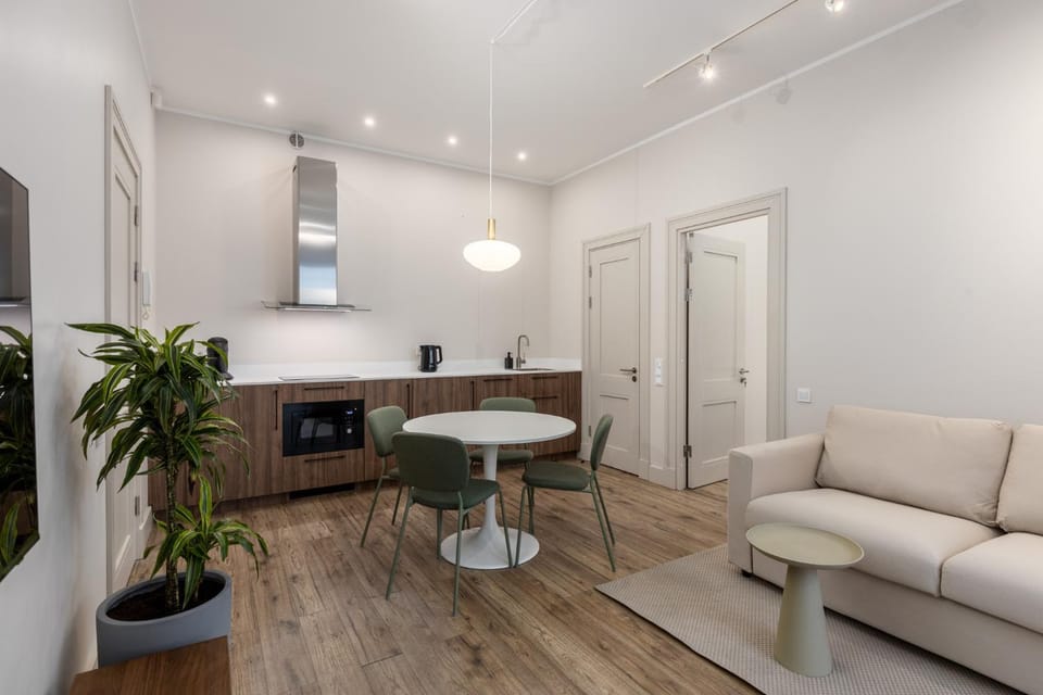 Kitchen or kitchenette, Living room, Dining area, stove