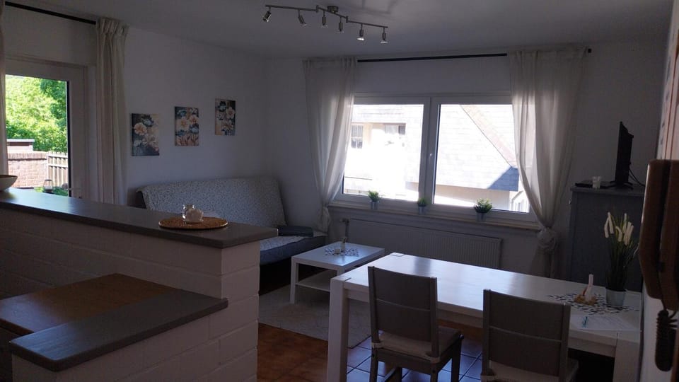 Kitchen or kitchenette, Living room, Seating area, Dining area