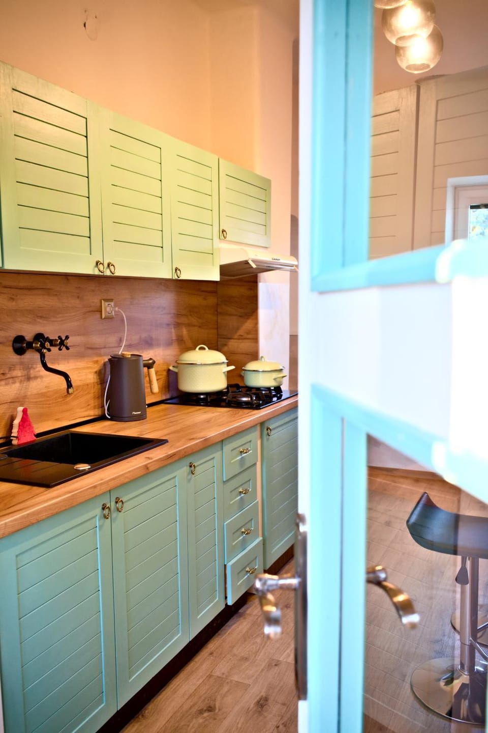 Kitchen or kitchenette, stove