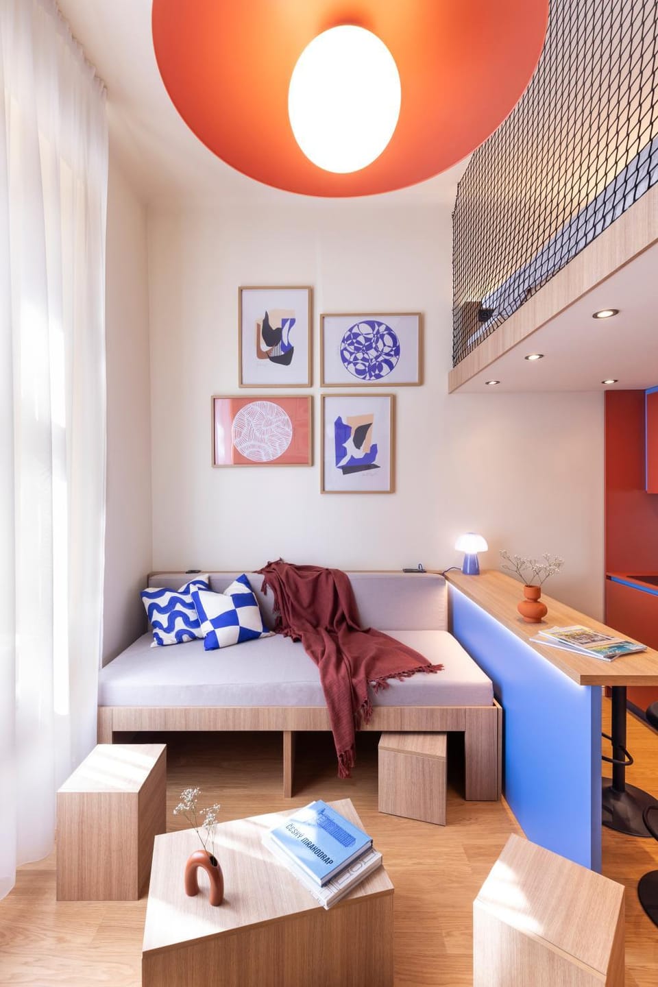 Bed, Living room, Seating area, Bedroom