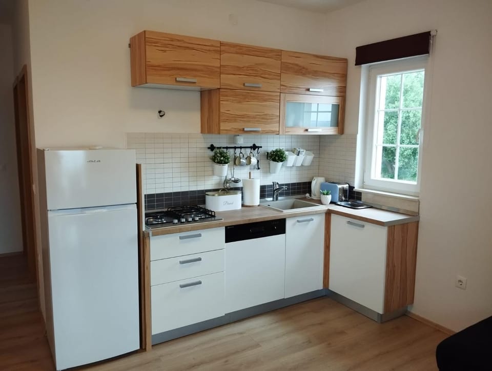 Kitchen or kitchenette, dishwasher, toaster