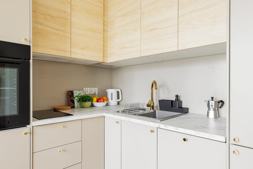 Kitchen or kitchenette, stove