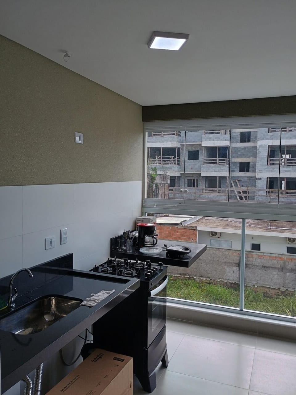 Kitchen or kitchenette, stove