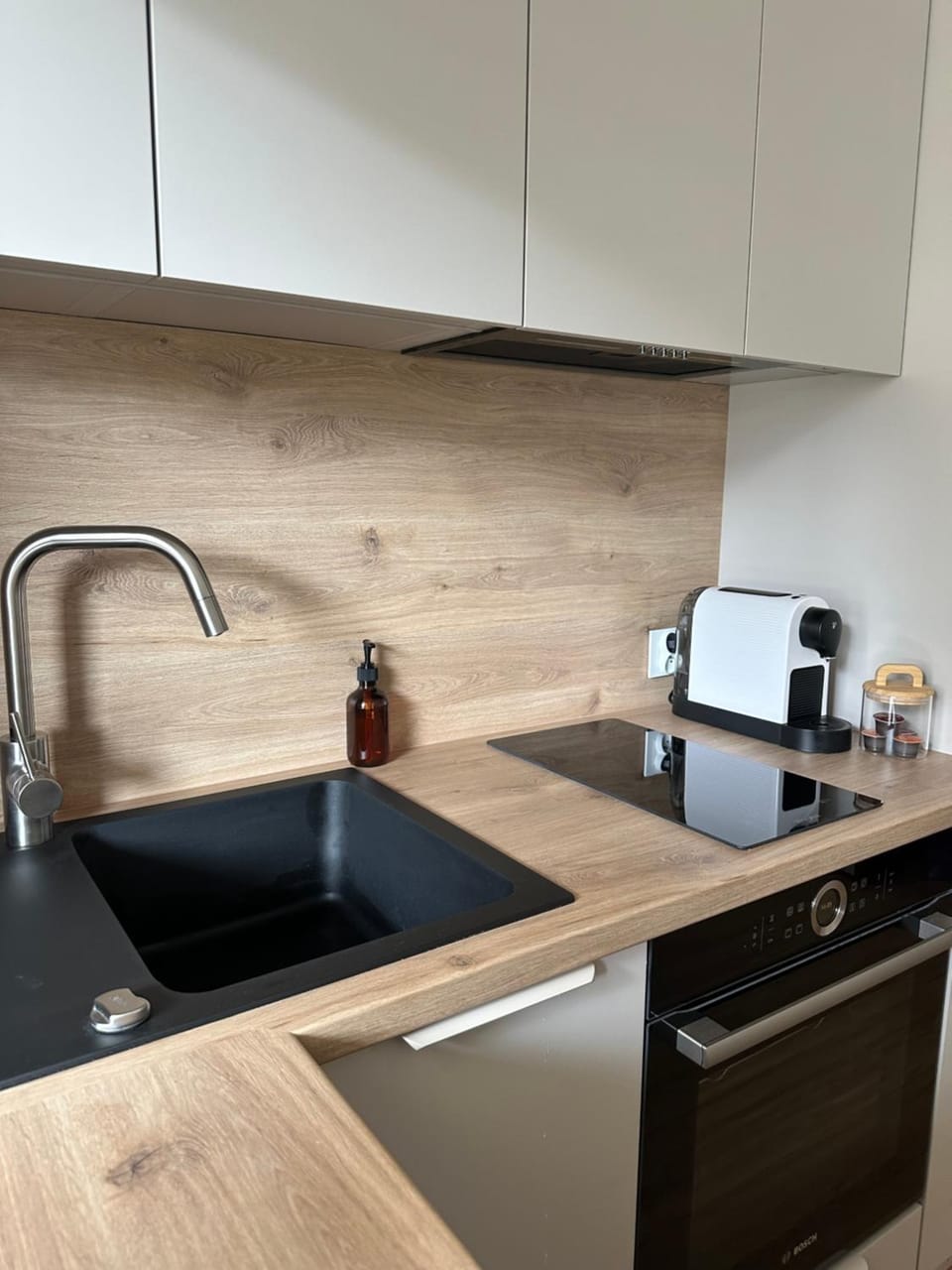 Kitchen or kitchenette, stove