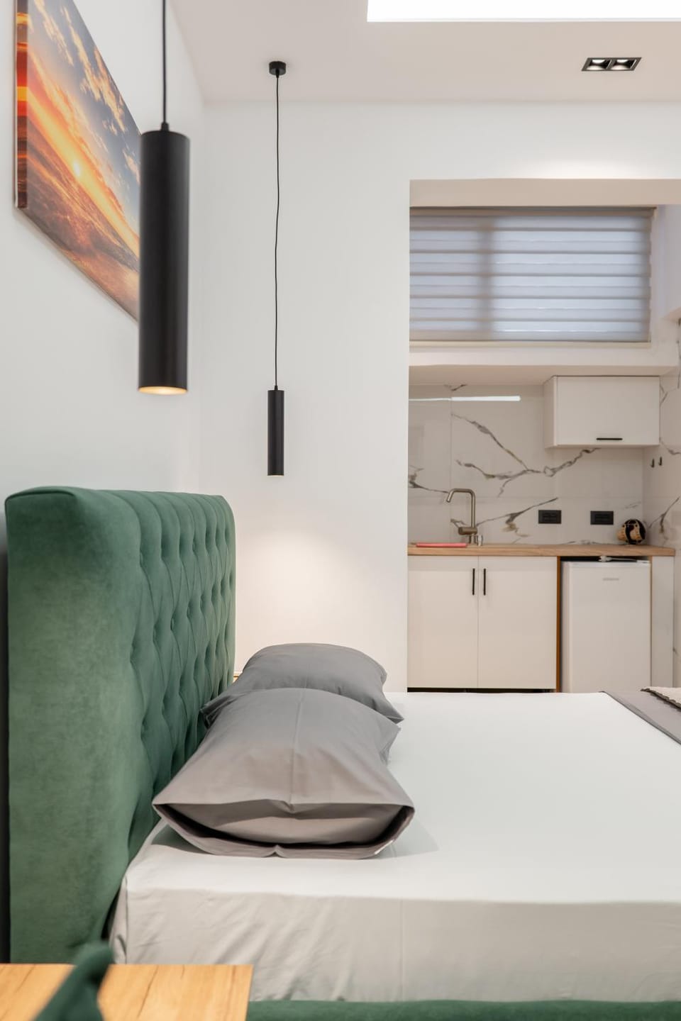 Bed, Kitchen or kitchenette, Living room, Photo of the whole room, Bedroom