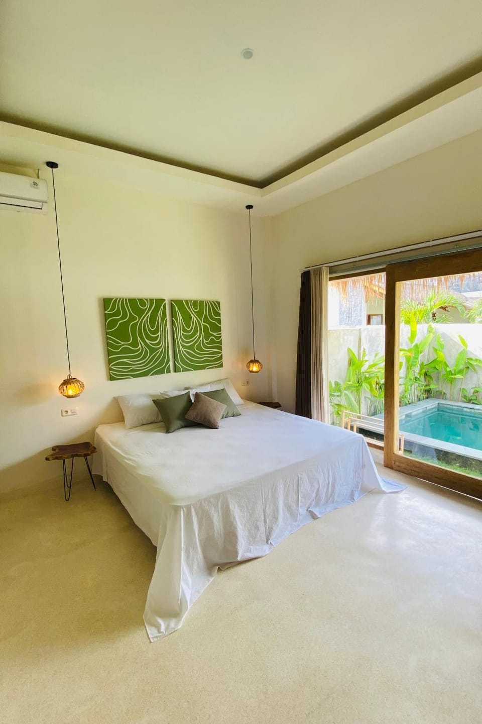 Bed, Photo of the whole room, Bedroom, Pool view, Swimming pool, air conditioner