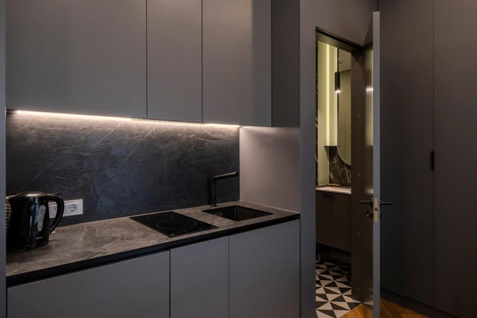 Kitchen or kitchenette, stove