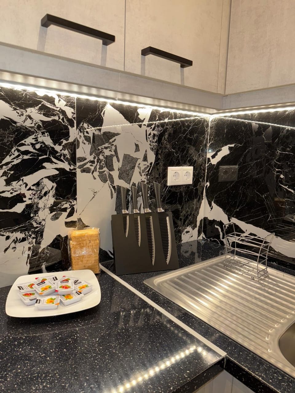 Kitchen or kitchenette, stove