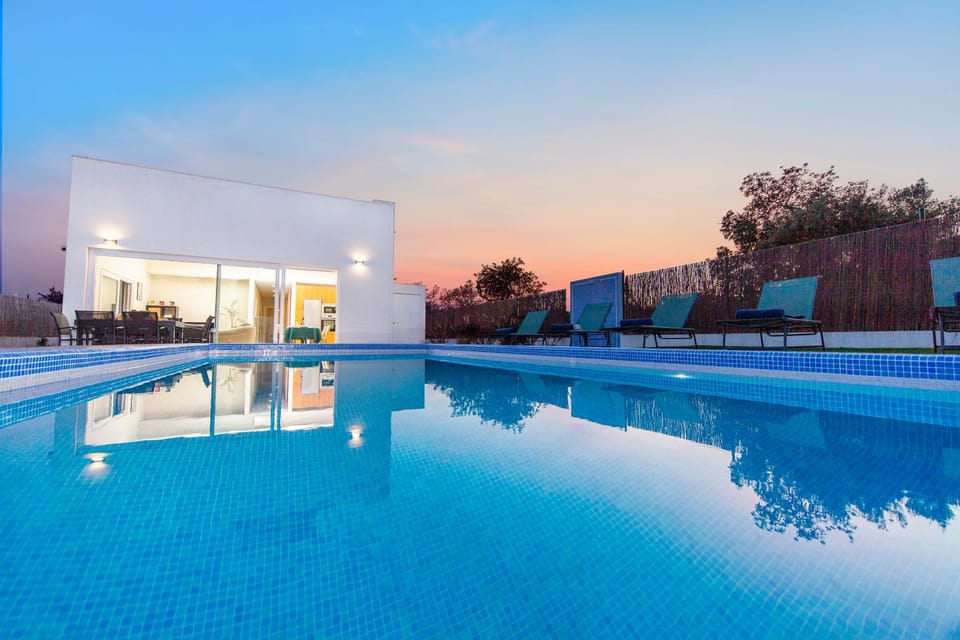 Pool view, Swimming pool, Sunset, sunbed