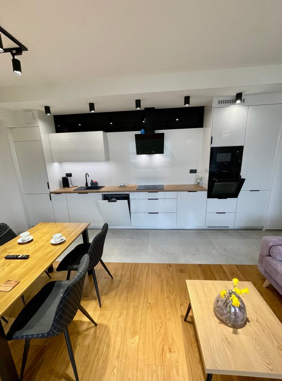 Kitchen or kitchenette, dishwasher, microwave, stove