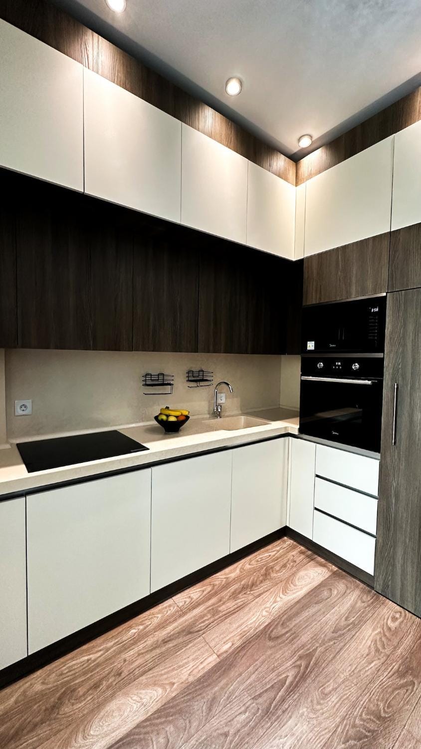 Kitchen or kitchenette, stove