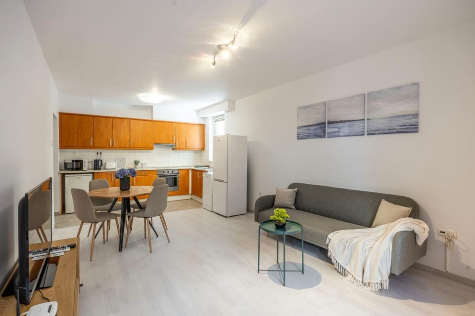 Kitchen or kitchenette, Living room, Seating area, Dining area