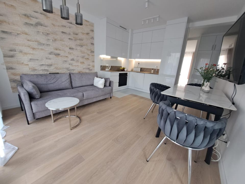 Kitchen or kitchenette, Living room, Seating area, Dining area